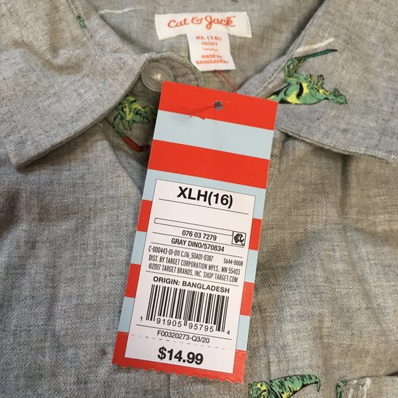 Boy’s Cat & Jack Gray Skiing Dinosaur Long Sleeve Button Down Shirt XLH (16) - Picture 4 of 8